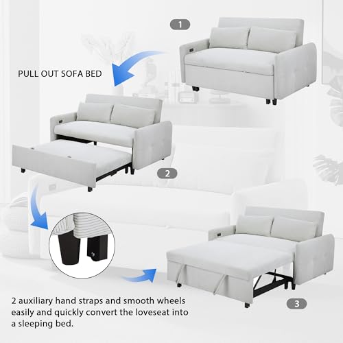 Light Blue 3-in-1 Convertible Loveseat Sofa Bed