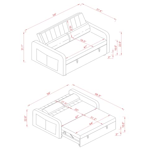 3-in-1 Convertible Sleeper Sofa Bed in Dark Grey
