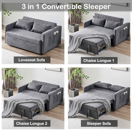 3-in-1 Convertible Sleeper Sofa Bed in Dark Grey
