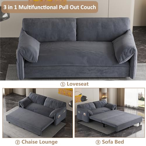 Queen Pull-Out Sofa Couch Bed with Storage