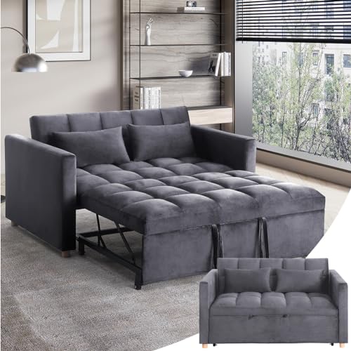 3-in-1 Loveseat Sleeper Sofa in Velvet Fabric Gray