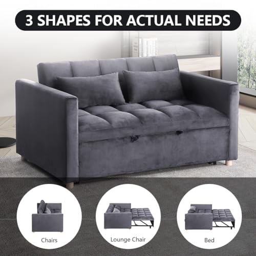 3-in-1 Loveseat Sleeper Sofa in Velvet Fabric Gray