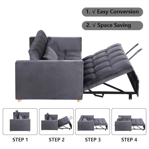3-in-1 Loveseat Sleeper Sofa in Velvet Fabric Gray