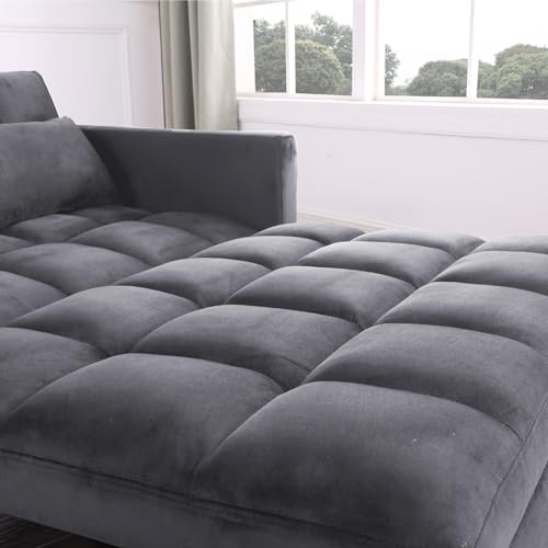 3-in-1 Loveseat Sleeper Sofa in Velvet Fabric Gray