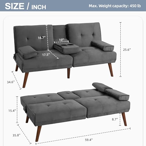 Convertible Sofa Bed with Cup Holder for Small Spaces