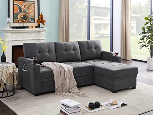 Dark Grey 83-Inch Convertible L-Shaped Sofa
