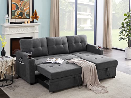 Dark Grey 83-Inch Convertible L-Shaped Sofa