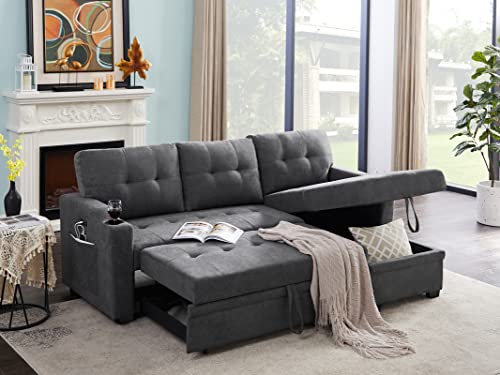 Dark Grey 83-Inch Convertible L-Shaped Sofa