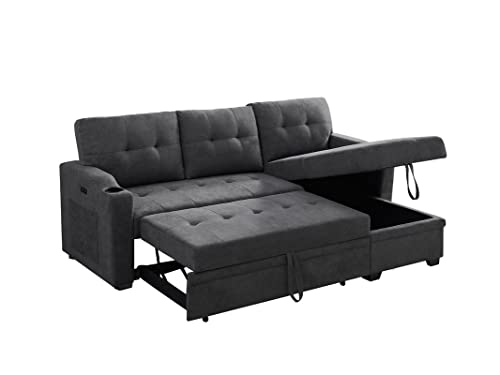 Dark Grey 83-Inch Convertible L-Shaped Sofa