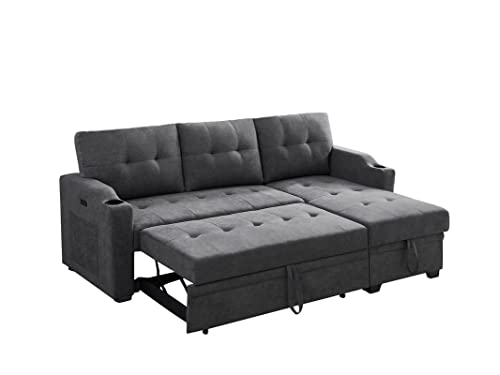Dark Grey 83-Inch Convertible L-Shaped Sofa