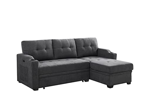 Dark Grey 83-Inch Convertible L-Shaped Sofa