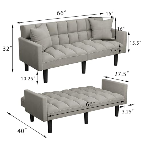 Modern Grey 3-in-1 Convertible Futon Sofa Bed