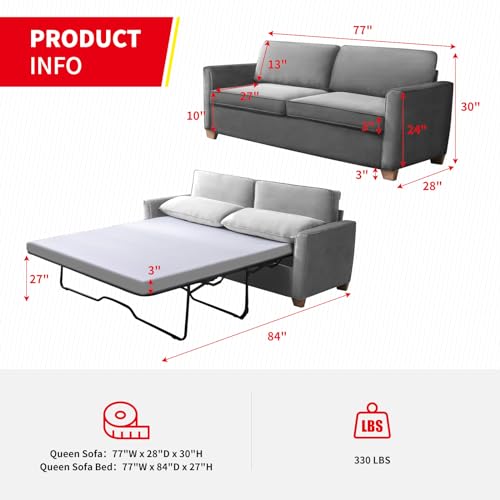 Queen Pull-Out Sofa Bed with Foam Mattress