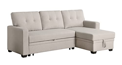 Beige L-Shaped Sectional Sofa with Sleeper Bed