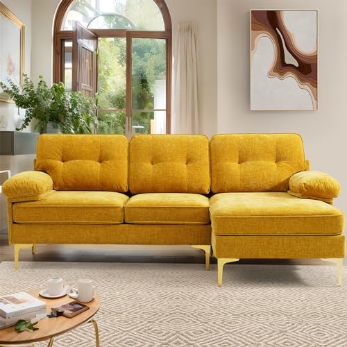 Modern 83" L-Shaped Convertible Chenille Sofa