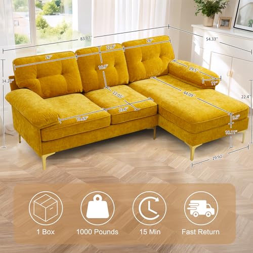 Modern 83" L-Shaped Convertible Chenille Sofa