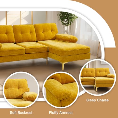 Modern 83" L-Shaped Convertible Chenille Sofa