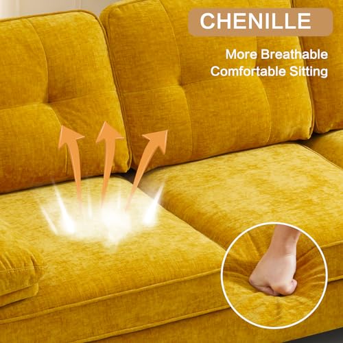 Modern 83" L-Shaped Convertible Chenille Sofa