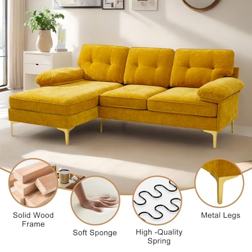 Modern 83" L-Shaped Convertible Chenille Sofa