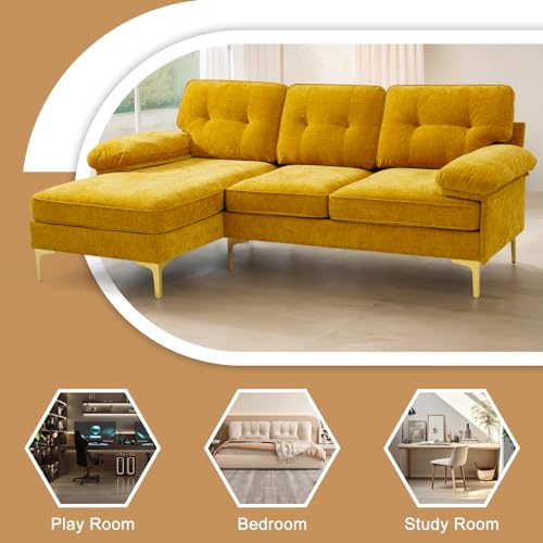 Modern 83" L-Shaped Convertible Chenille Sofa