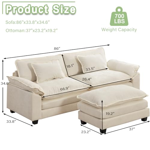 Comfy Modern Sectional Sofa with Pillows & Ottoman