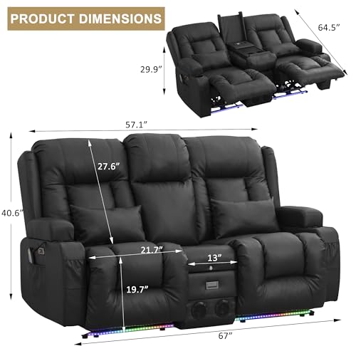 URRED Power Recliner Loveseat with LED Lights