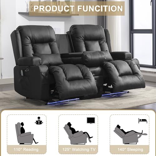 URRED Power Recliner Loveseat with LED Lights