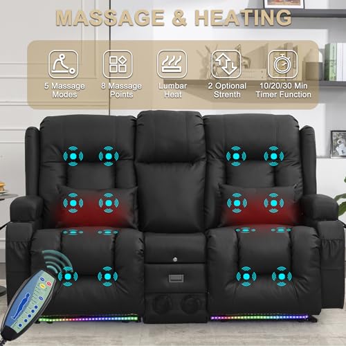 URRED Power Recliner Loveseat with LED Lights