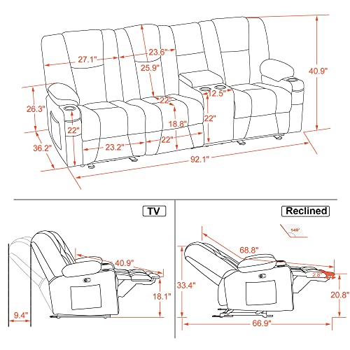 MCombo Electric Reclining Sofa with Heat & Massage