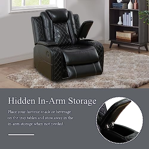 Black Leather Power Recliner Sofa Set with USB