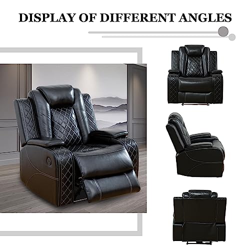 Black Leather Power Recliner Sofa Set with USB