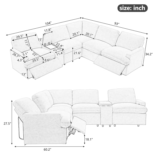 LUMISOL Power Recliner Corner Sofa with Storage Box