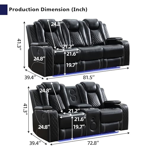 Power Recliner Sofa Set with Bass Speaker