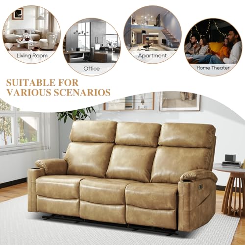 Power Reclining 3-Seater Sofa with Cup Holders