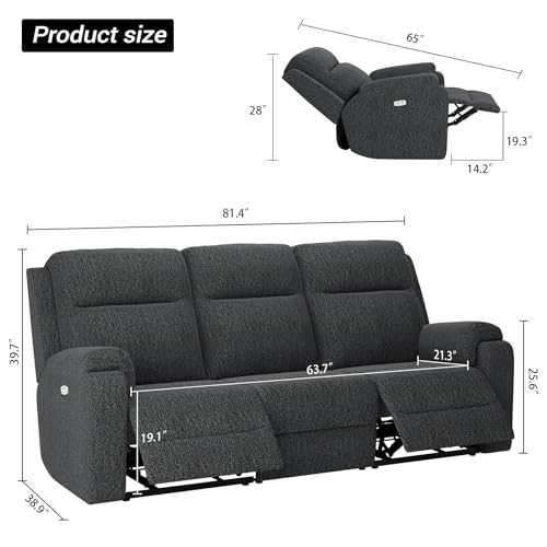 LARMACE 3-Seater Power Recliner Sofa - Dark Grey