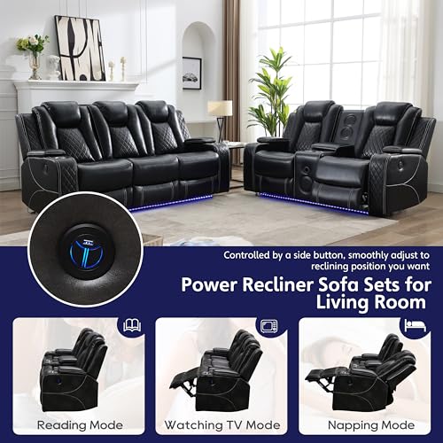Power Recliner Sofa Set with Bass Speaker