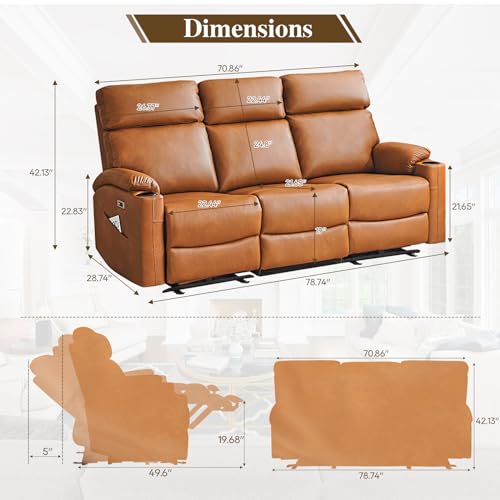 3-Seat Power Reclining Sofa with USB Ports