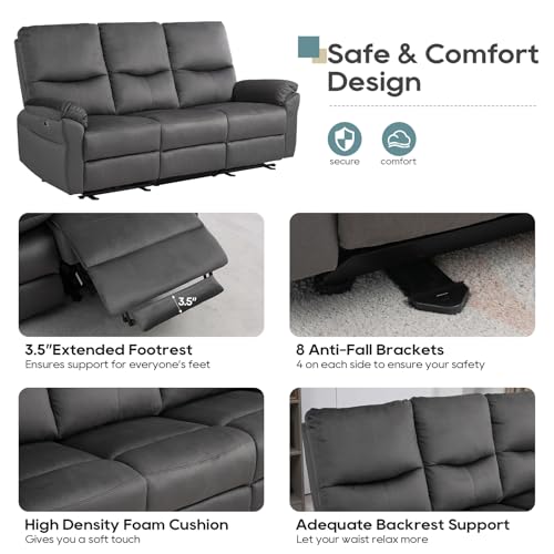 Modern Power Reclining Sofa with USB & Cup Holders