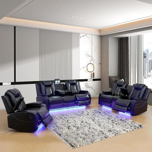 Power Recliner Sofa Set with LED Lights