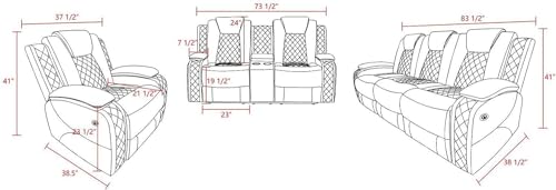 Power Recliner Sofa Set with LED Lights