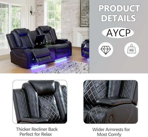 Power Recliner Sofa Set with LED Lights