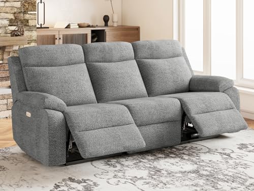 Light Gray 3-Seater Power Recliner Sofa