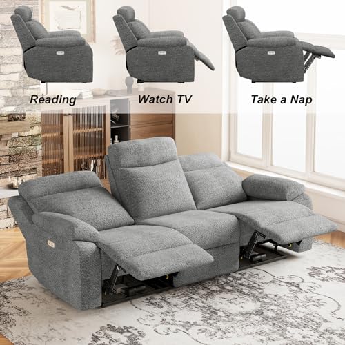 Light Gray 3-Seater Power Recliner Sofa