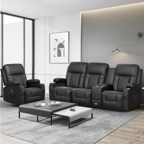 Modern Recliner Sofa Set with Swivel Chair