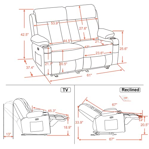 MCombo Power Reclining Loveseat with Heat, Massage & Cup Holders