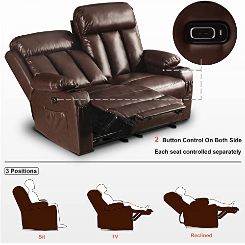 MCombo Power Reclining Loveseat with Heat, Massage & Cup Holders