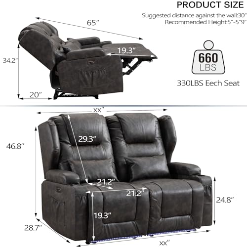 Modern Power Recliner Loveseat with USB and LED