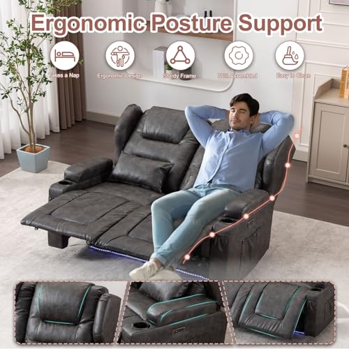 Modern Power Recliner Loveseat with USB and LED