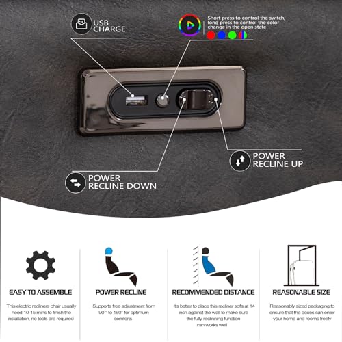 Modern Power Recliner Loveseat with USB and LED