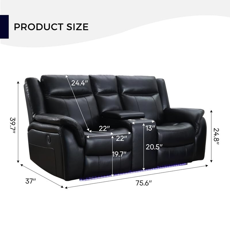 Electric Reclining Sofa with Wireless Charger & Lights